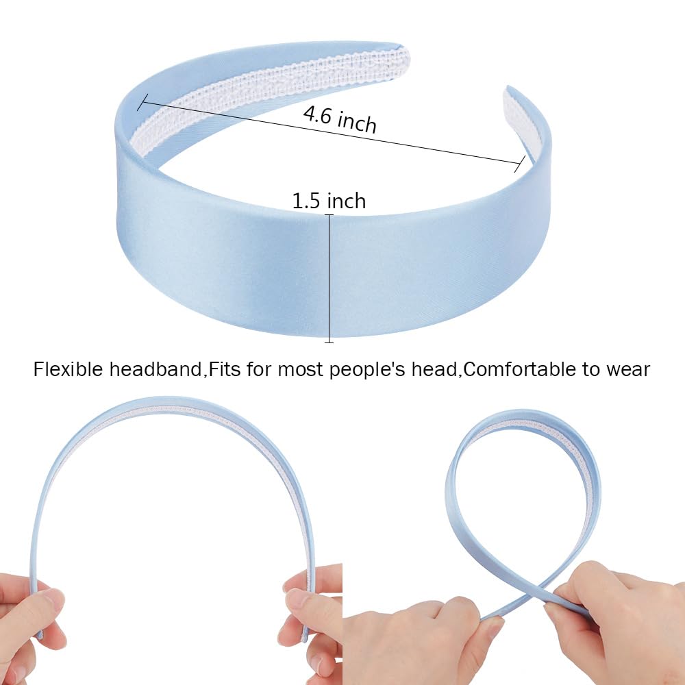 AHONEY Light Blue Headband for Women Girls Satin Silk Headband Non Slip 1.57  Wide Plain Head Band Solid Hair Band DIY Halloween