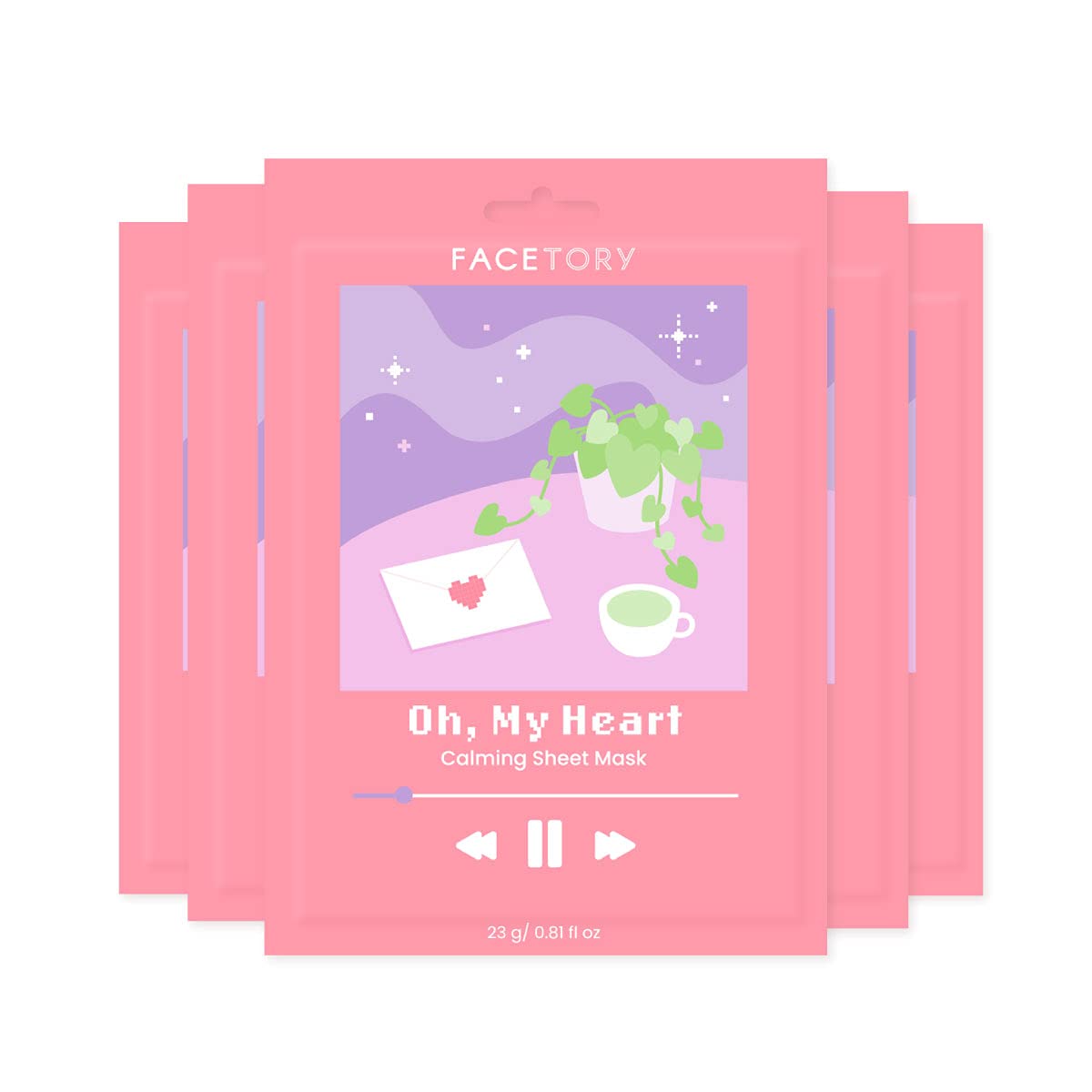FACETORY Oh My Heart, Korean Face Mask with Heartleaf, 5 Pack