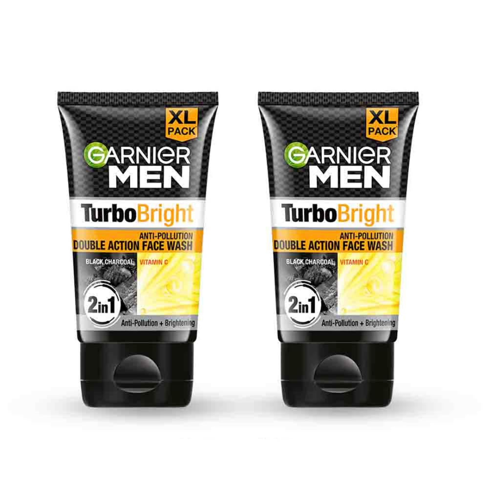 Garnier Men Turbo Bright Double Action Face Wash, Deep Cleansing Anti Pollution Face Wash With Charcoal And Vitamin C, Suitable 