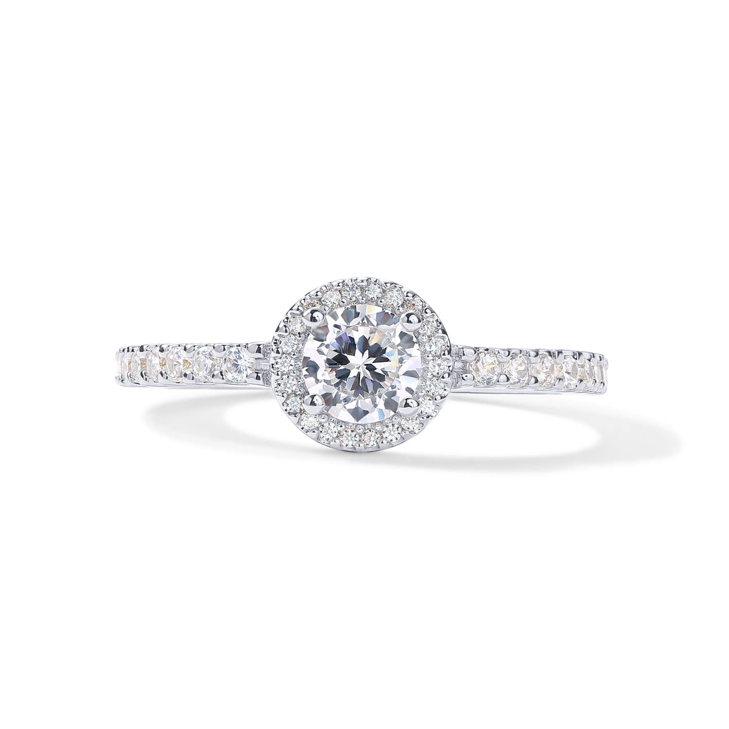 PAVOI 14K Gold Plated 5mm Round Halo Ring for Women | Promise Rings for Her (White Gold, 8)