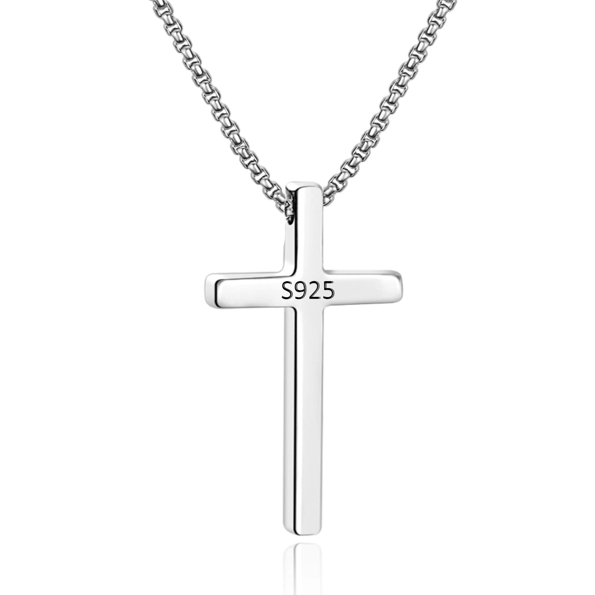 M MOOHAM 925 Sterling Silver Cross Chain for Men Sterling Silver Cross Necklace Jewelry for Men