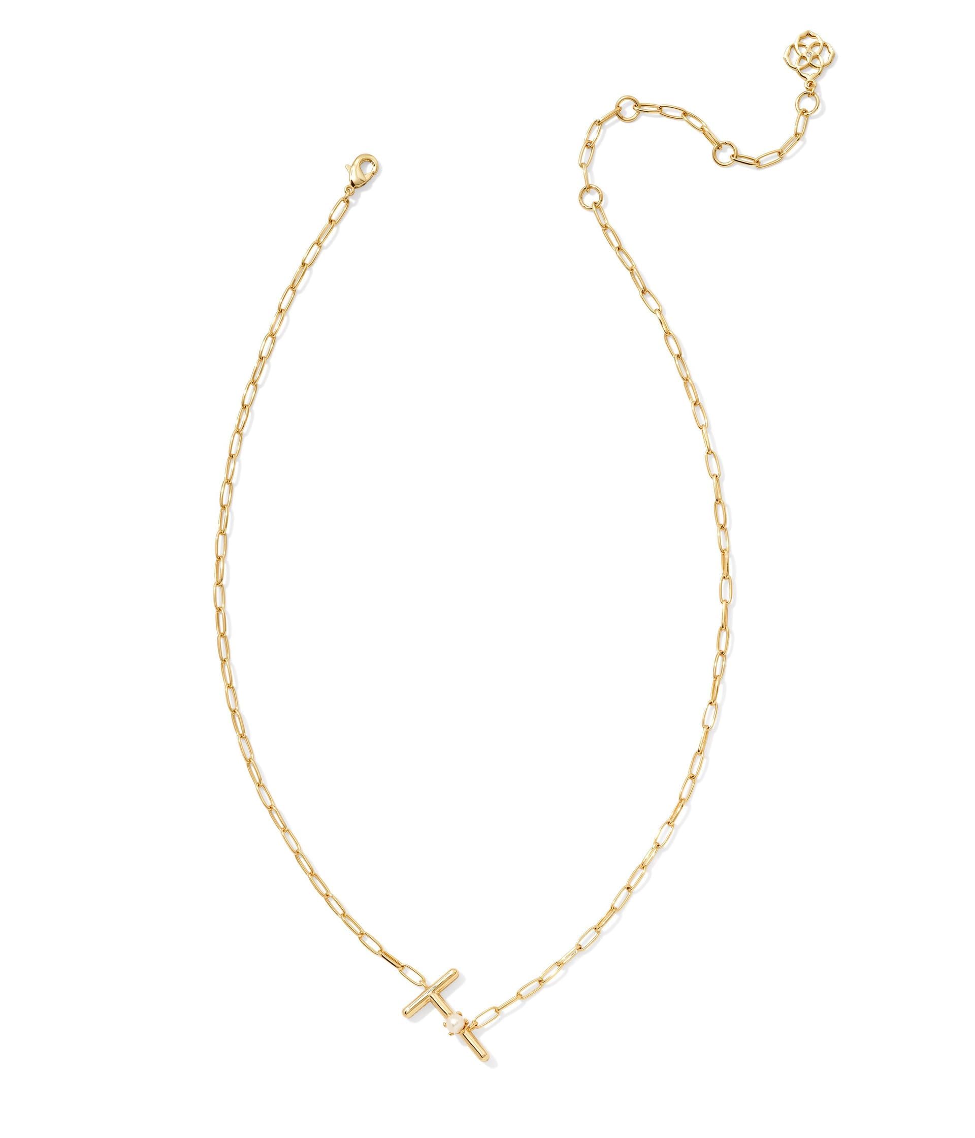 Kendra Scott Womens Pearl Letter T Short Pendant Necklace Gold White Pearl One Size