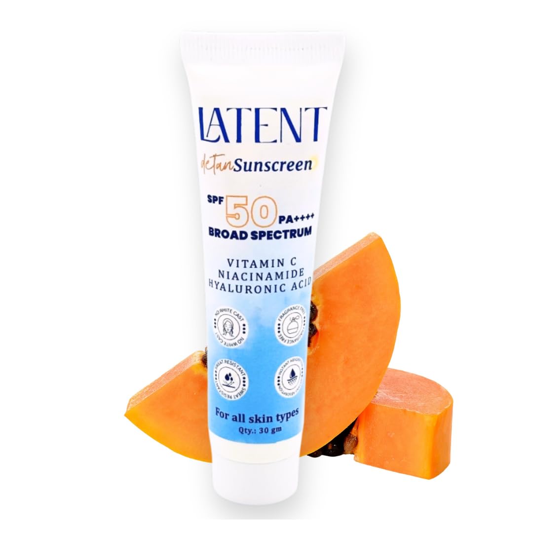 LATENT Sunscreen SPF 50 PA++++ | No White Cast | Fast Absorb | Vitamin C, Niacinamide & Hyaluronic Acid | UVA/UVB & Blue Light P