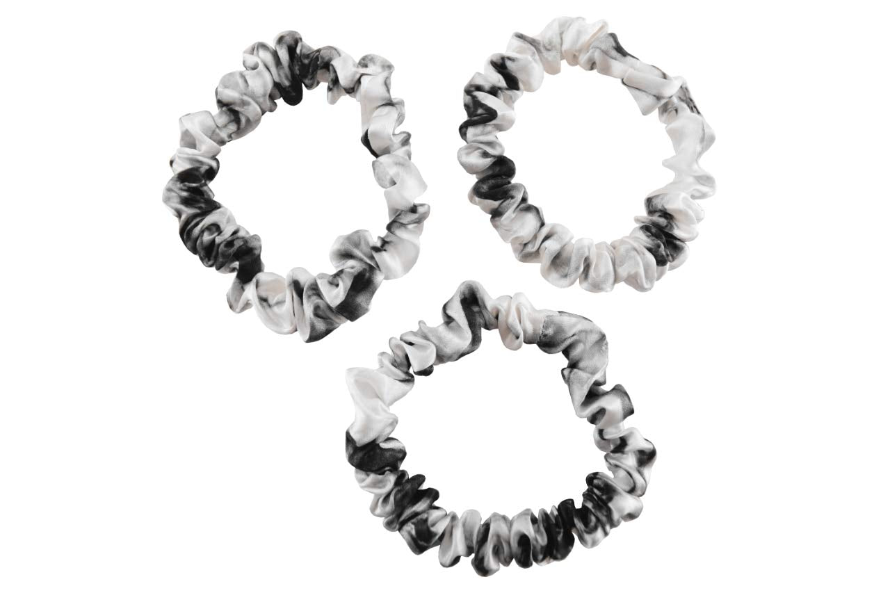 CELESTIAL SILK Mulberry Silk Scrunchies for Hair (Small, White Marble)