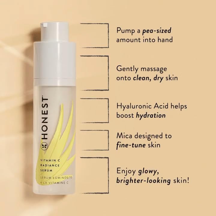 Honest Beauty Vitamin C Radiance Serum With Artichoke & Clover Extracts | Paraben Free, Dermatologist Tested, Cruelty Free | 1.0