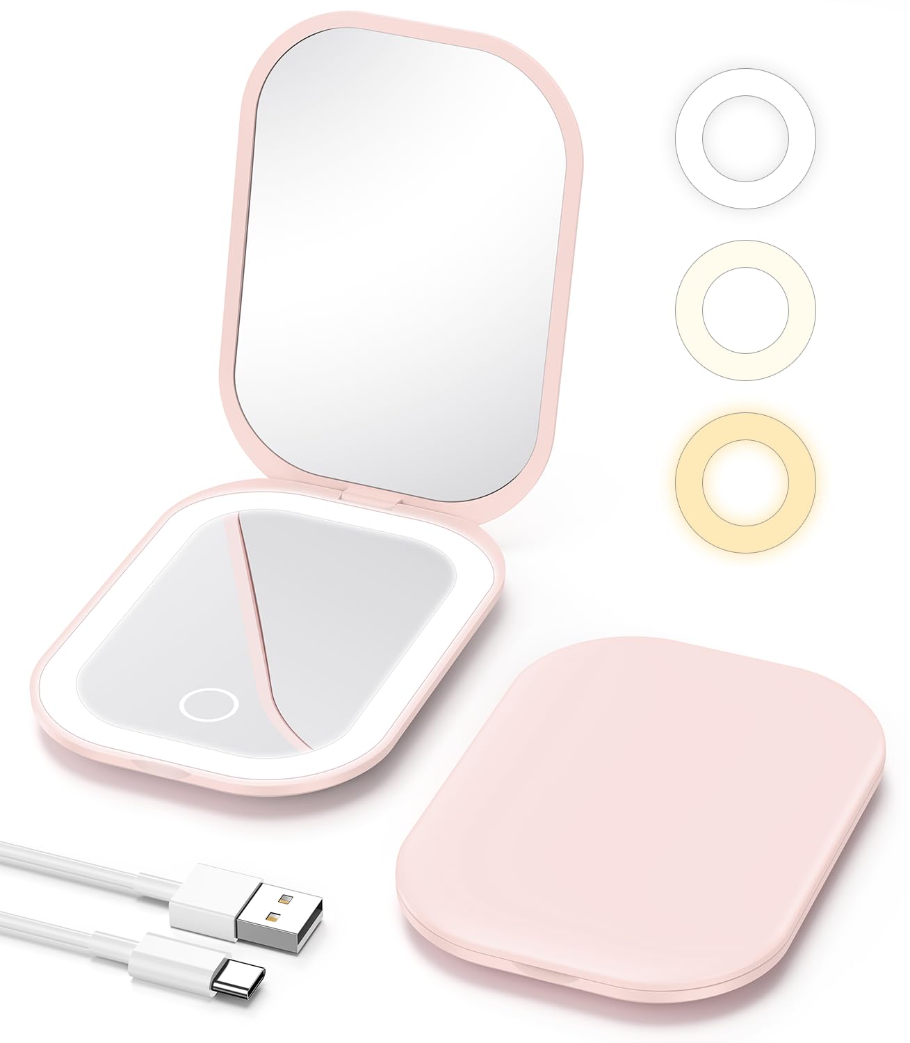 Gospire Lighted Travel Makeup Mirror with Light and Magnification 1X/3X, Stepless Dimming and 3 Color Adjustable Lights, Recharg