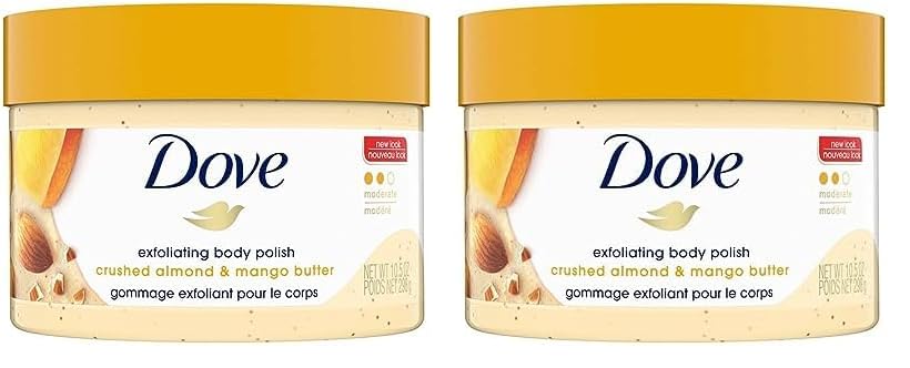 Dove Exfoliating Body Polish Scrub For Dry Skin With Crushed Almond And Mango Butter, Gently Exfoliates And Moisturizes To Revea
