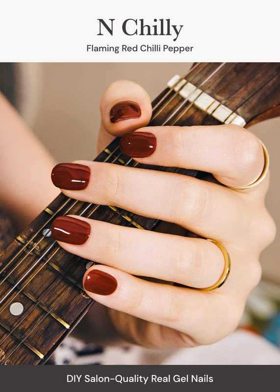 Ohora Semi Cured Gel Nail Strips (N Chilly) - Red, Solid, Works With Any Uv/Led Nail Lamps, Salon-Quality, Long Lasting, Easy To