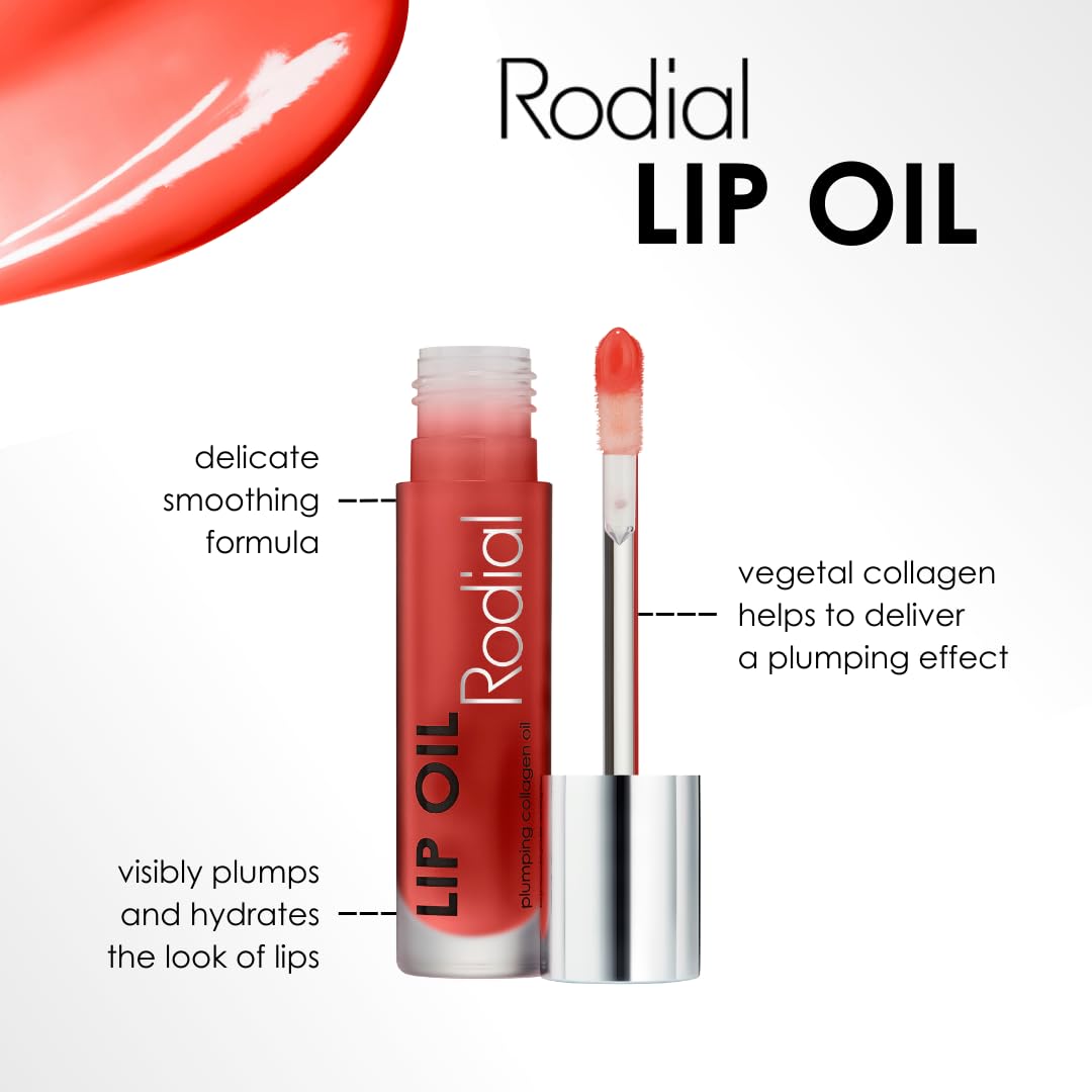 Rodial Plumping Collagen Lip Oil Sugar Coral 0.13fl.oz, Vegan Collagen-Infused Lip Oil with Macadamia and Jojoba Oil, Deep Hydra