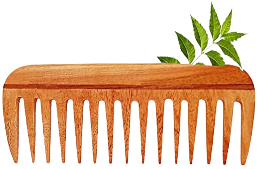 Wooden Curly Hair Wide Tooth Comb | Neem Wood Curly Hair Comb For Women & Men | Hair Growth | Anti Dandruff | Detangler (NeemCo