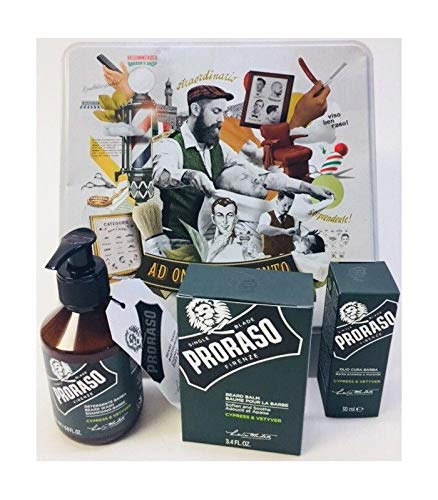 Proraso Beard Care Kit For Men | Cypress & Vetyver Beard Wash, Oil And Balm Gift Set To Cleanse, Soothe And Soften All Beard Len