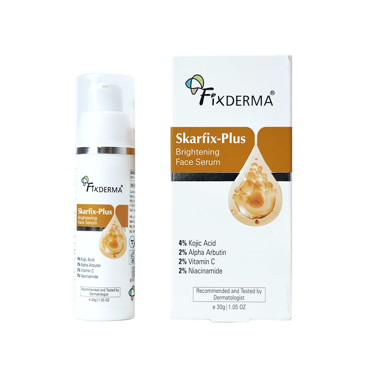 Fixderma Skarfix Plus 4% Kojic Acid Face Serum | 2% Alpha Arbutin, 2% Niacinamide, 2% Vitamin C Serum | Fades Dark Spots | Fight