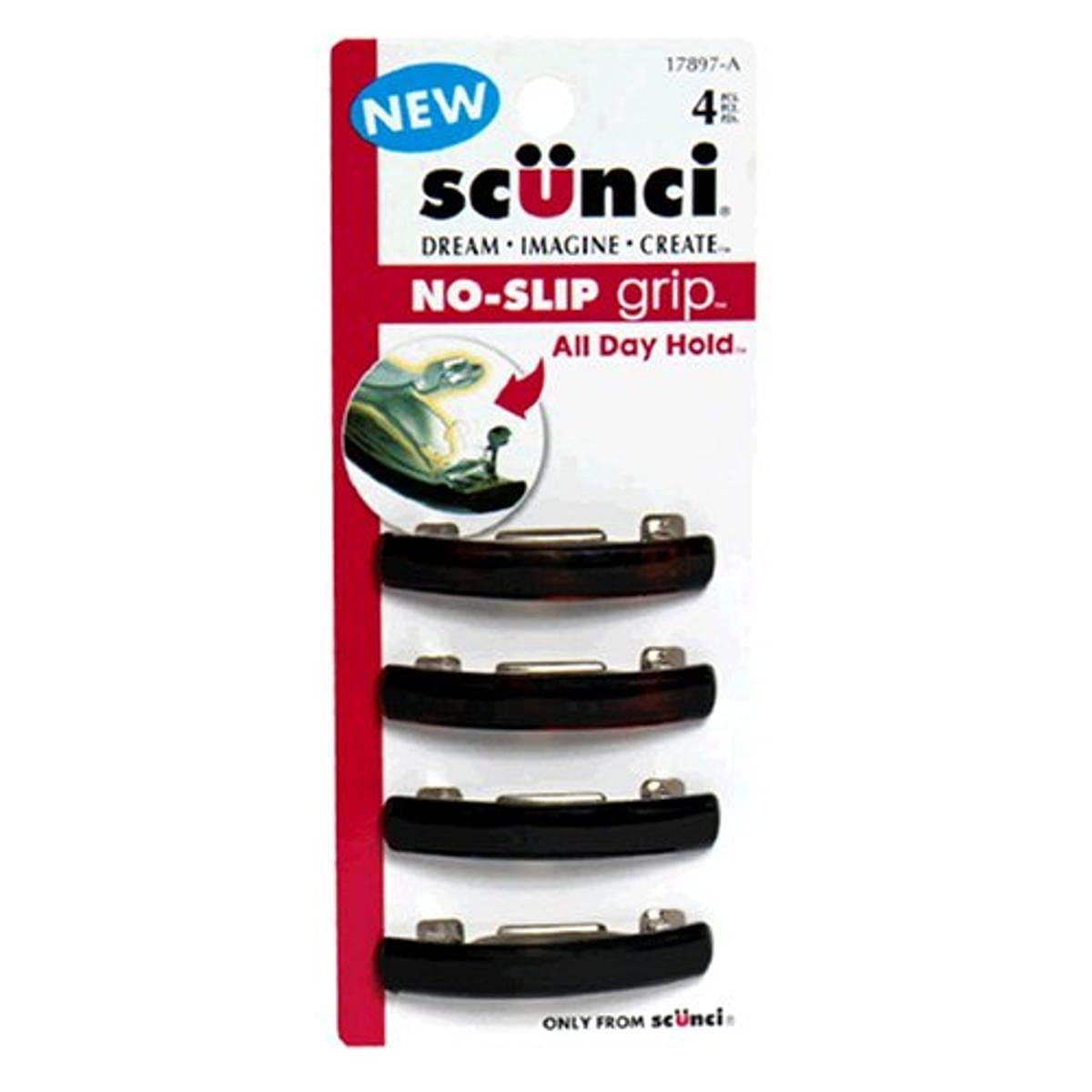 Scunci No Slip No Damage Barrette, 4 Count, Rubber, Black, Unisex, Model: thomaswi