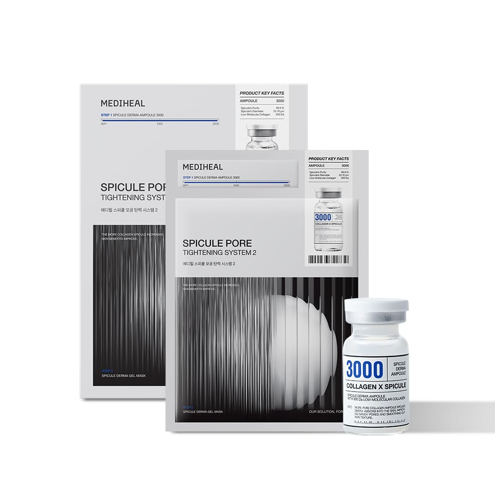 Mediheal Collagen Spicule Pore Care System 4 pcs - Serum & Gel Mask Set. 3,000 ppm Purity Spicule & Micro Collagen Included. 2-S