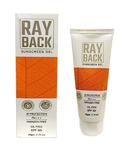 RayBack Sunscreen Gel With IR protection With SPF 50 + Paraben free, Oil Free 50Gm