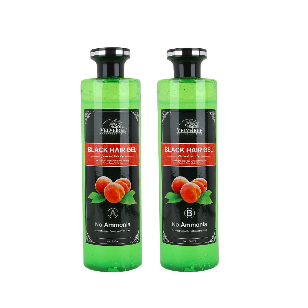 Velvetree Permanent Black Hair Color Gel (2Pack, 1000Ml Total) | Natural NoAmmonia Dye With Fruit Vinegar | Quick Gray Hair Co