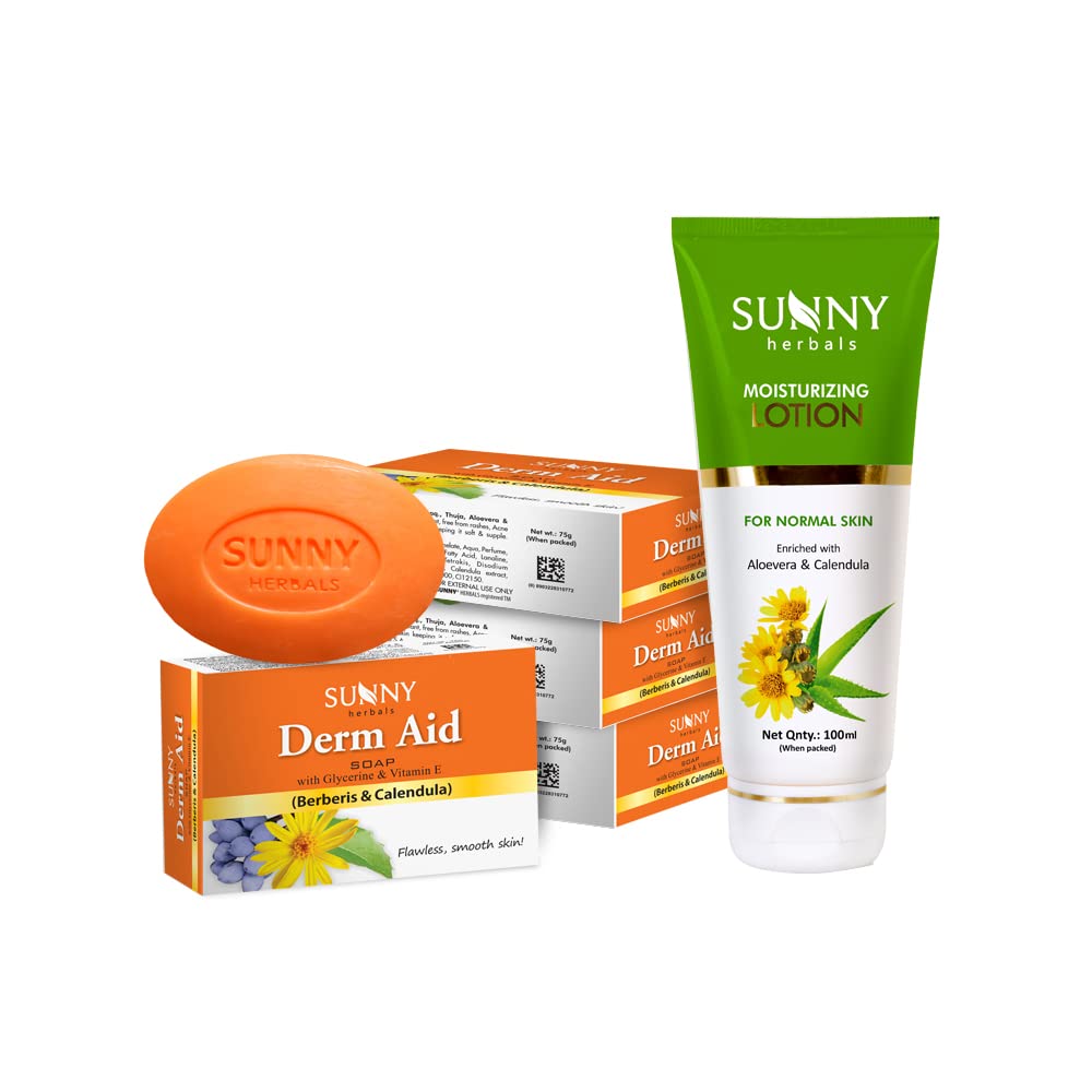 Sunny Aloevera & Calendula Lotion(100Ml) & Derm Aid Soap(4*75Gm) | Makes Skin Velvety And Radiant Soft | Fight Against Pigmentat