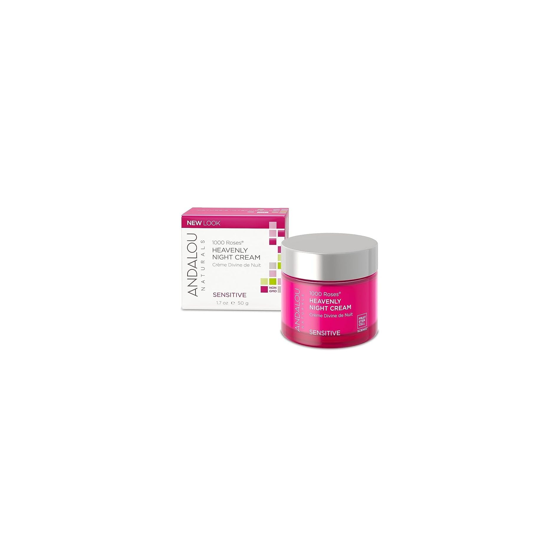 Andalou Naturals Heavenly Night Cream 1000 Roses, Sensitive Skin Moisturizer for Face, Enriched with Hyaluronic Acid & Aloe Vera