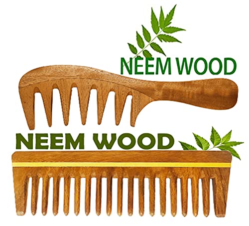 Neem Wooden Comb Set | Wide Tooth Comb For Women & Men | Detangling | Anti Dandruff | Hair Growth Combo Pack