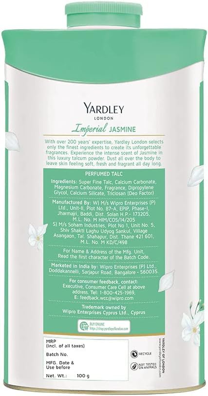 Yardley London Perfumed Talc Jasmine 100G