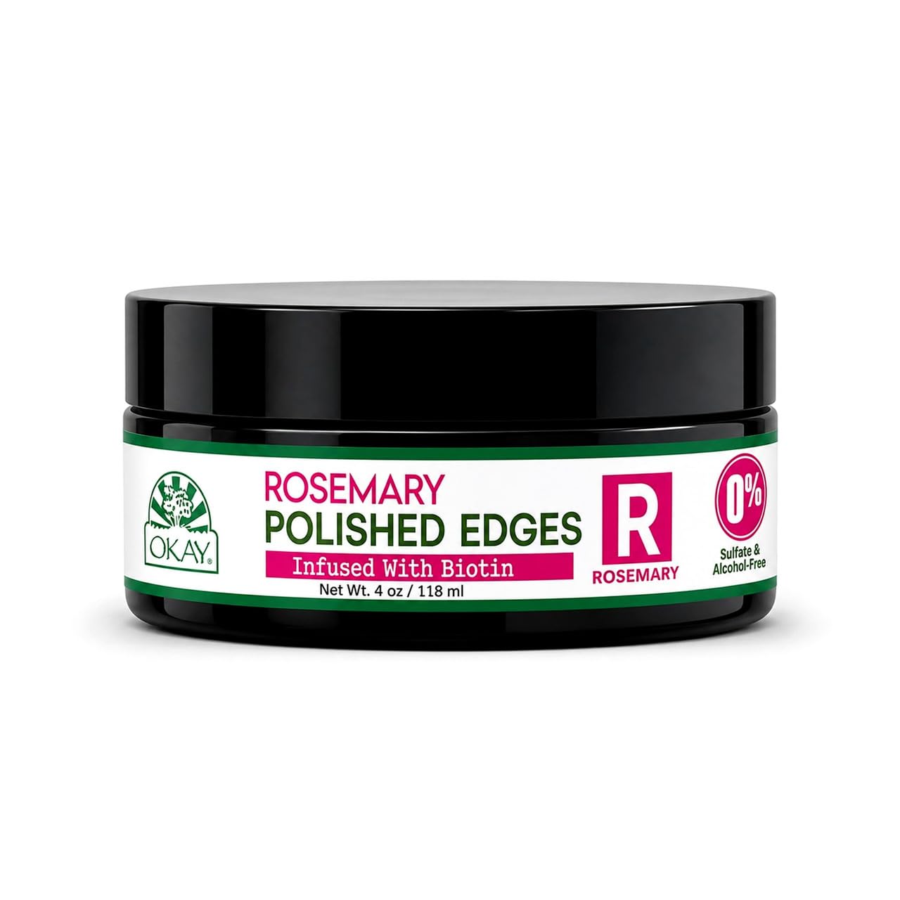 OKAY Rosemary Polished Edges 4 oz  Strong Hold Edge Control Gel with Biotin & Rosemary Oil, NonFlaking Edge Tamer for Sleek Ha