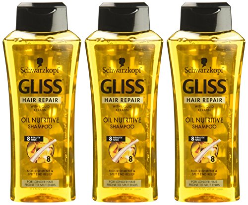 GLISS Hair Repair Shampoo, Oil Nutritive for Longer Hair Prone to Split Ends, 13.6 Ounces (Pack of 3)