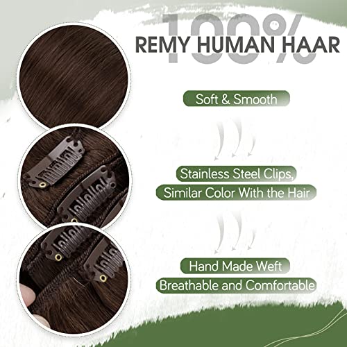 Hetto Clip In Hair Extensions Real Human Hair 12 Inch 7Pcs Natural Brown Hair Extensions Clip Ins Real Human Hair #4 Dark Brown