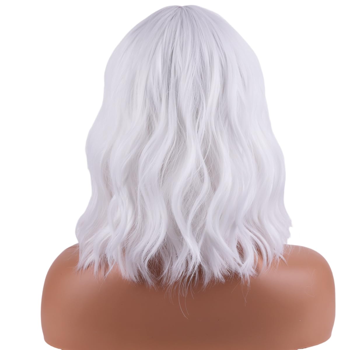 Wthcos White Wig Short Bob Wig Short White Wig With Bangs Curly Wavy White Wig For Women Heat Resistant Synthetic Hair Wigs For