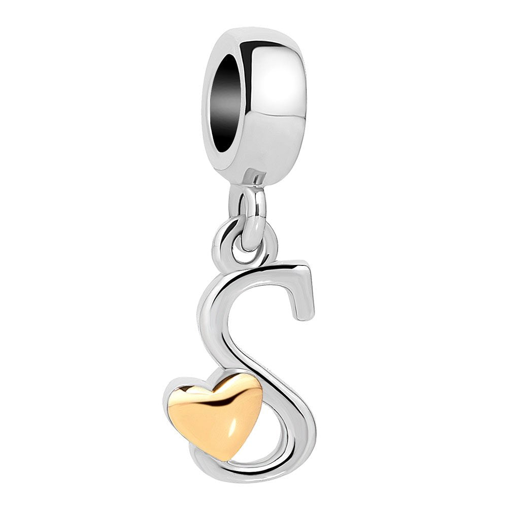 QueenCharms Initial A-Z Letter Charm Golden Heart Alphabet Dangle Beads For Bracelets & Necklaces (Z)