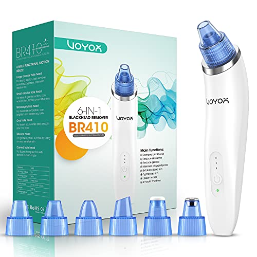 VOYOR Blackhead Remover Pore Vacuum - Electric Face Vacuum Pore cleaner Acne White Heads Removal with 6 Suction Heads BR410