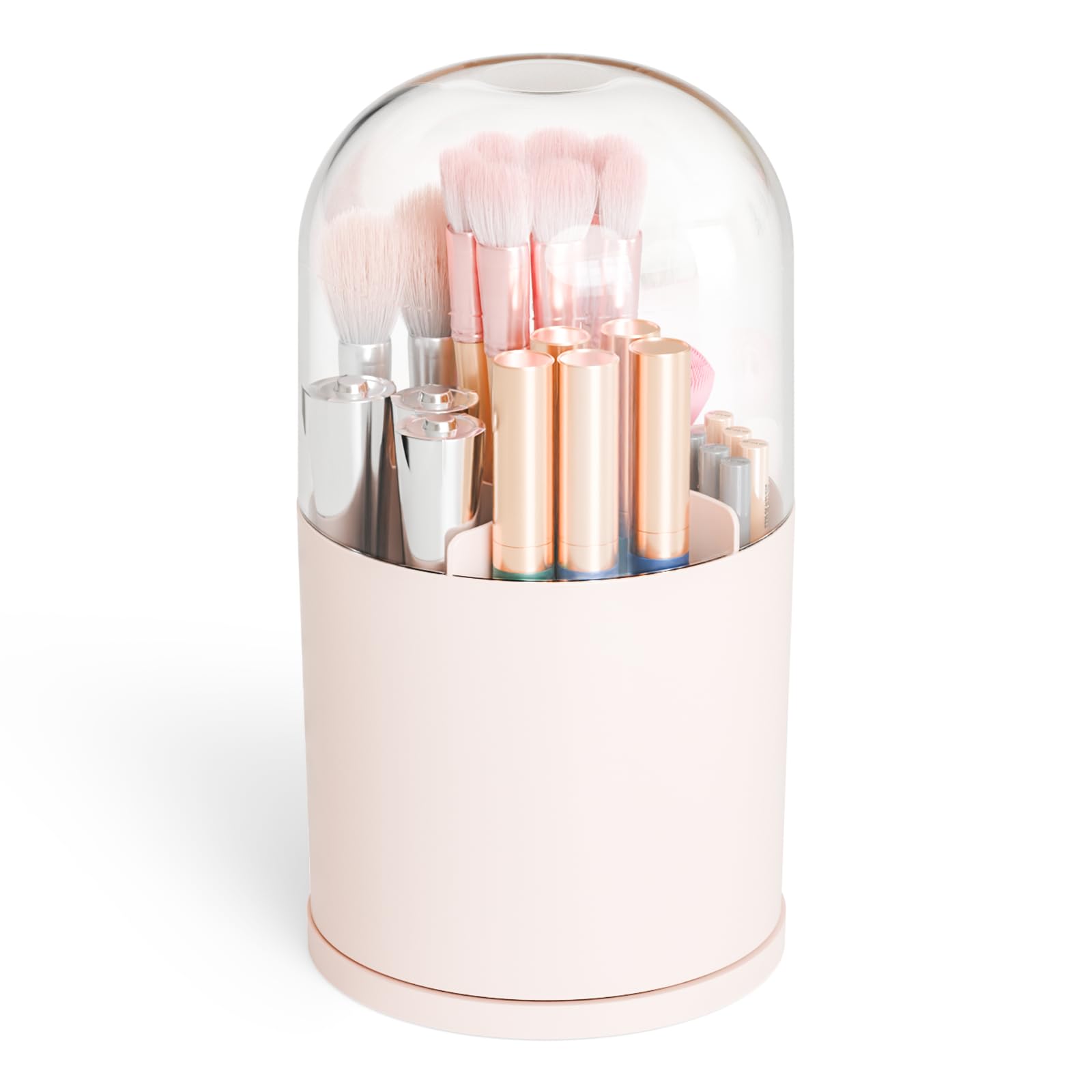 Yieach Rotating Acrylic Makeup Brush Holder with Lid for Vanity,Bathroom,Countertop,Covered Makeup Brushes Organizer,Round Spinn