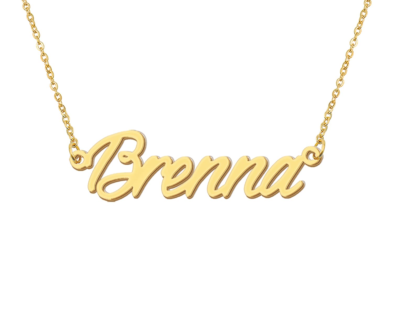 Aoloshow 18k Gold Plated Brenna Name Pendant Necklace Womens Nameplate Necklaces Stainless Steel Jewelry for Valentine Day