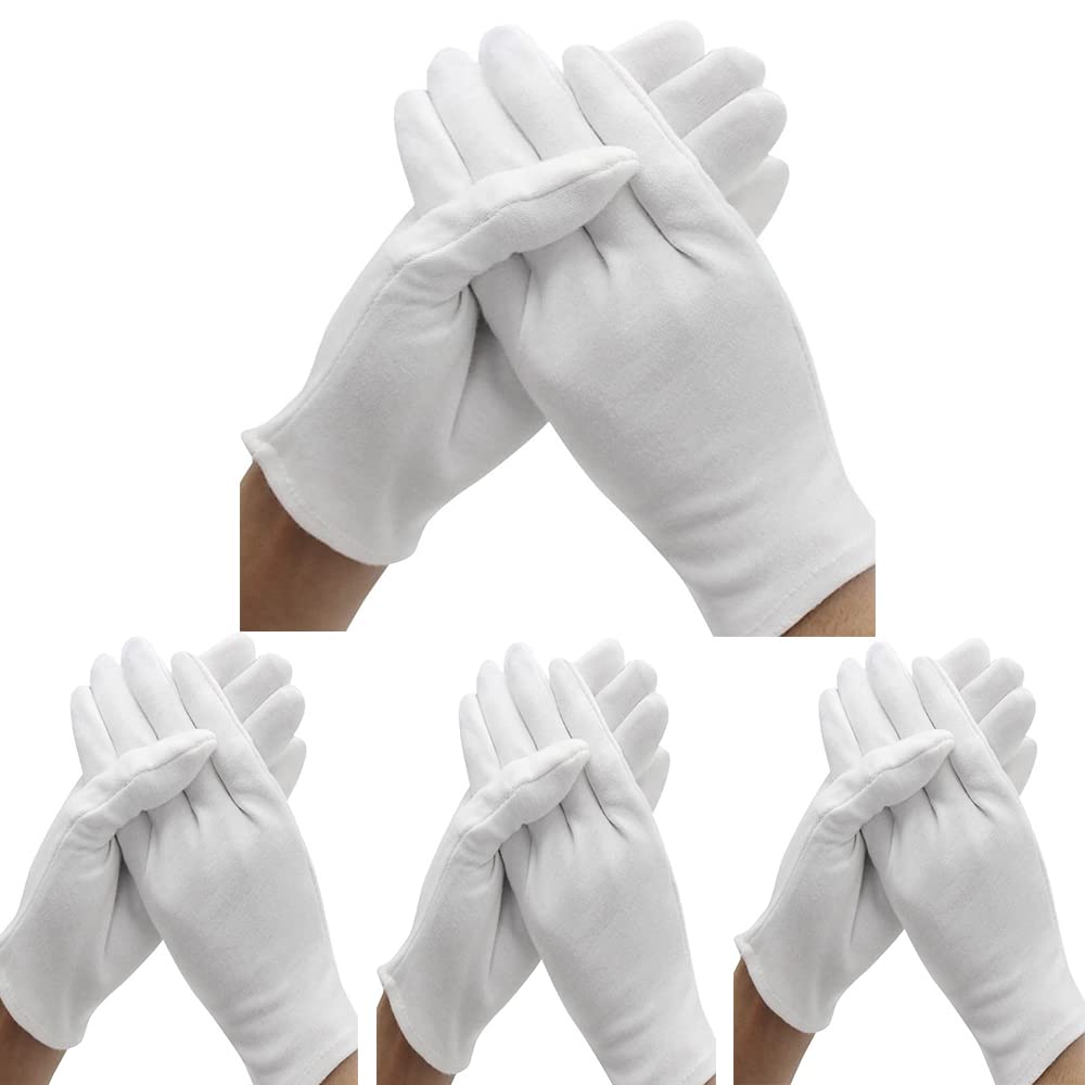 24 Pcs (12 Pair) White Cotton Gloves for Dry Hand Moisturizing Cosmetic Eczema Hand Spa and Coin Jewelry Inspection, Checking Gl