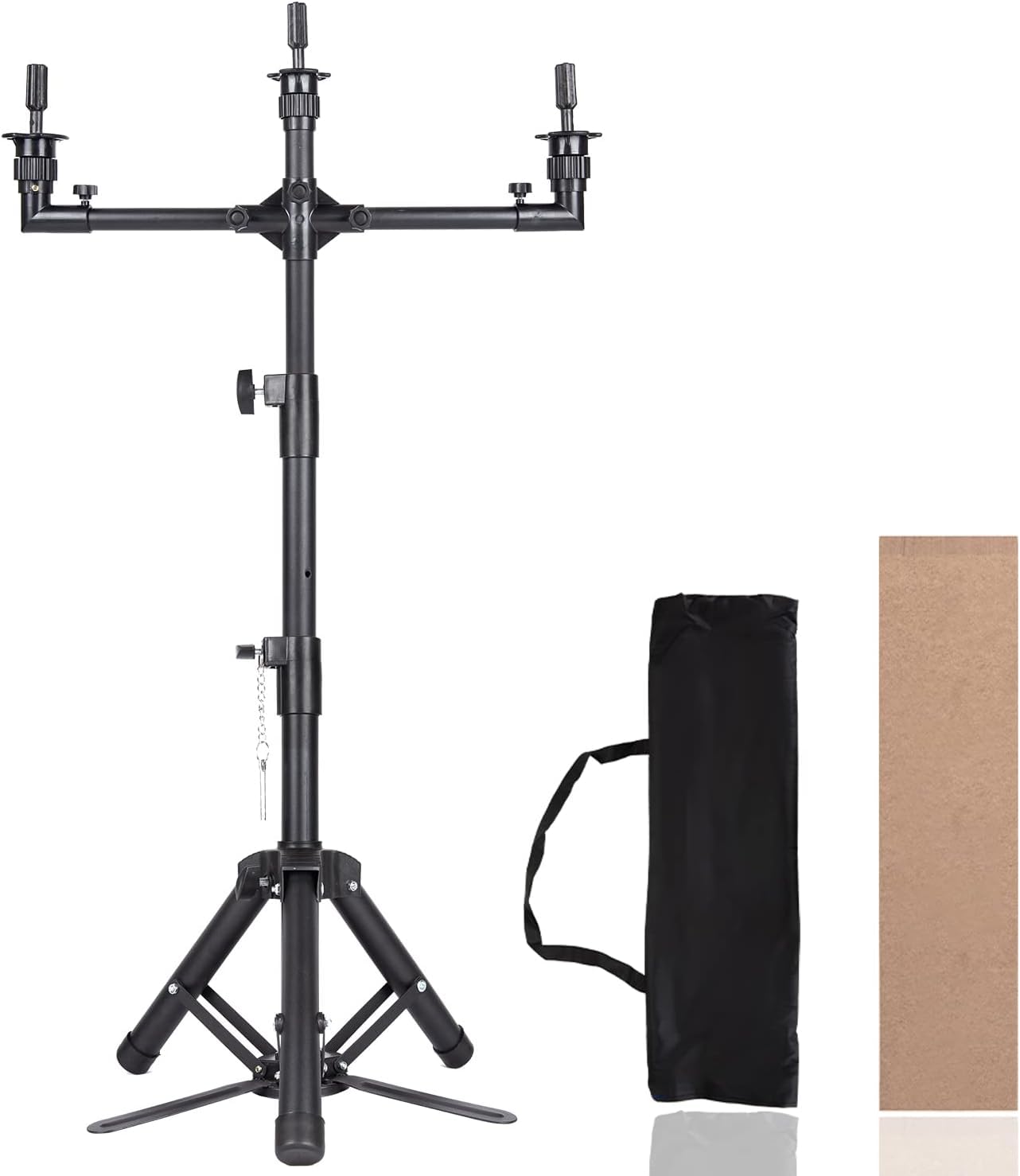 AliLeader 50 Inch 3 Arms Wig Stand Tripod With Head Adjustable Mannequin Head Stand Stainless Steel Wig Tripod Stand Wig Head St