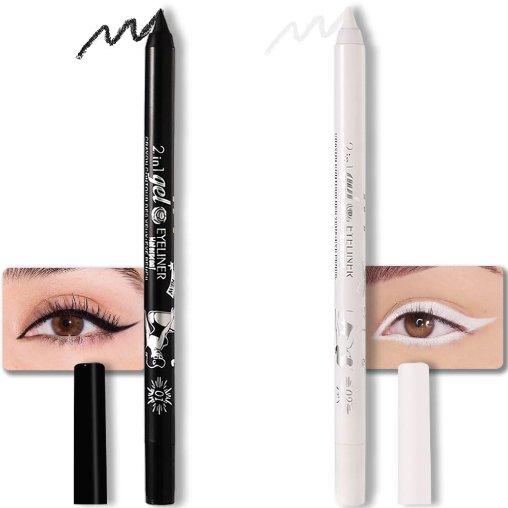 Evpct 2Pcs Black & White Color Gel Glitter Eyeliner Pencils Set For Women Waterline Waterproof Smudge Proof Lapiz De Ojos Deline