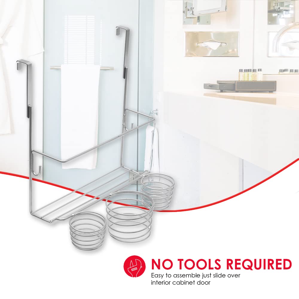 Home Basics 4 Compartment Over The Cabinet Hair Care And Styling Tool Multi-Purpose Bath Accessory Rust-Resistant Steel Storage