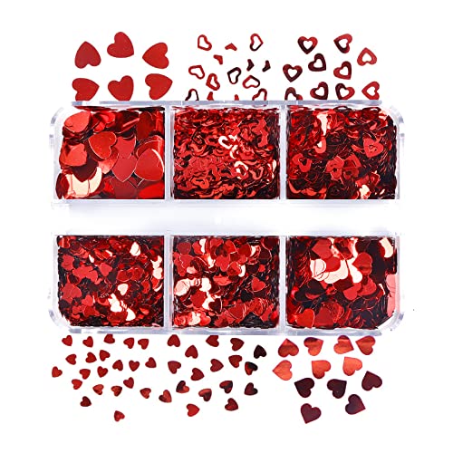 Valentines Day Nail Art Glitters Red Heart Shape Nail Sequins For Nail Art Holographic Hallow Heart Love Nail Decals Valentines