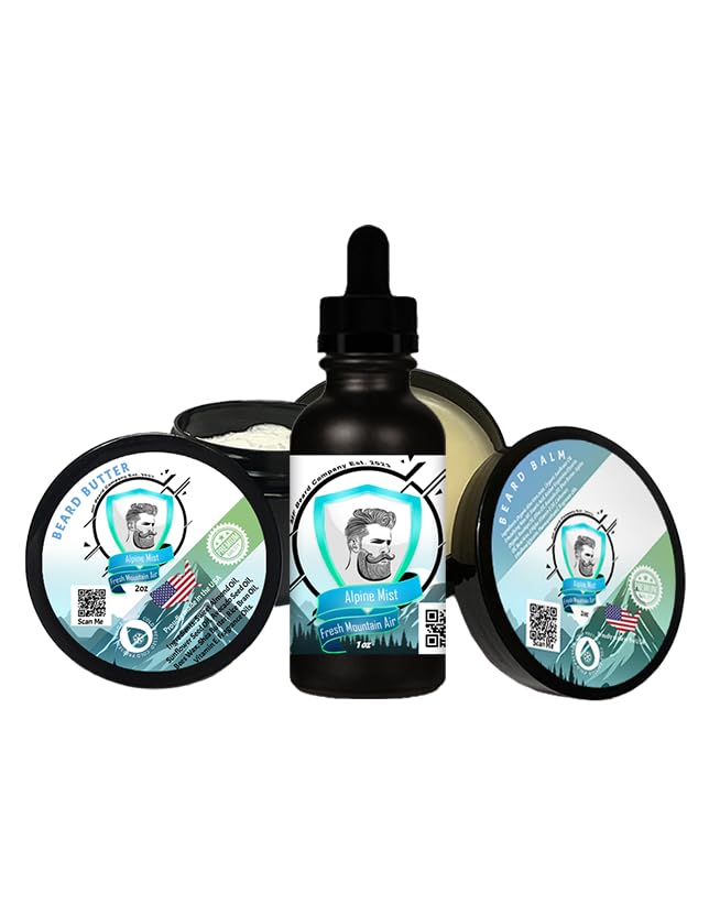 MF Beards Essential Beard Care Kit  Alpine Mist  Fresh Mountain Air, Berries and Lemongrass Beard Oil, Beard Butter and Beard 