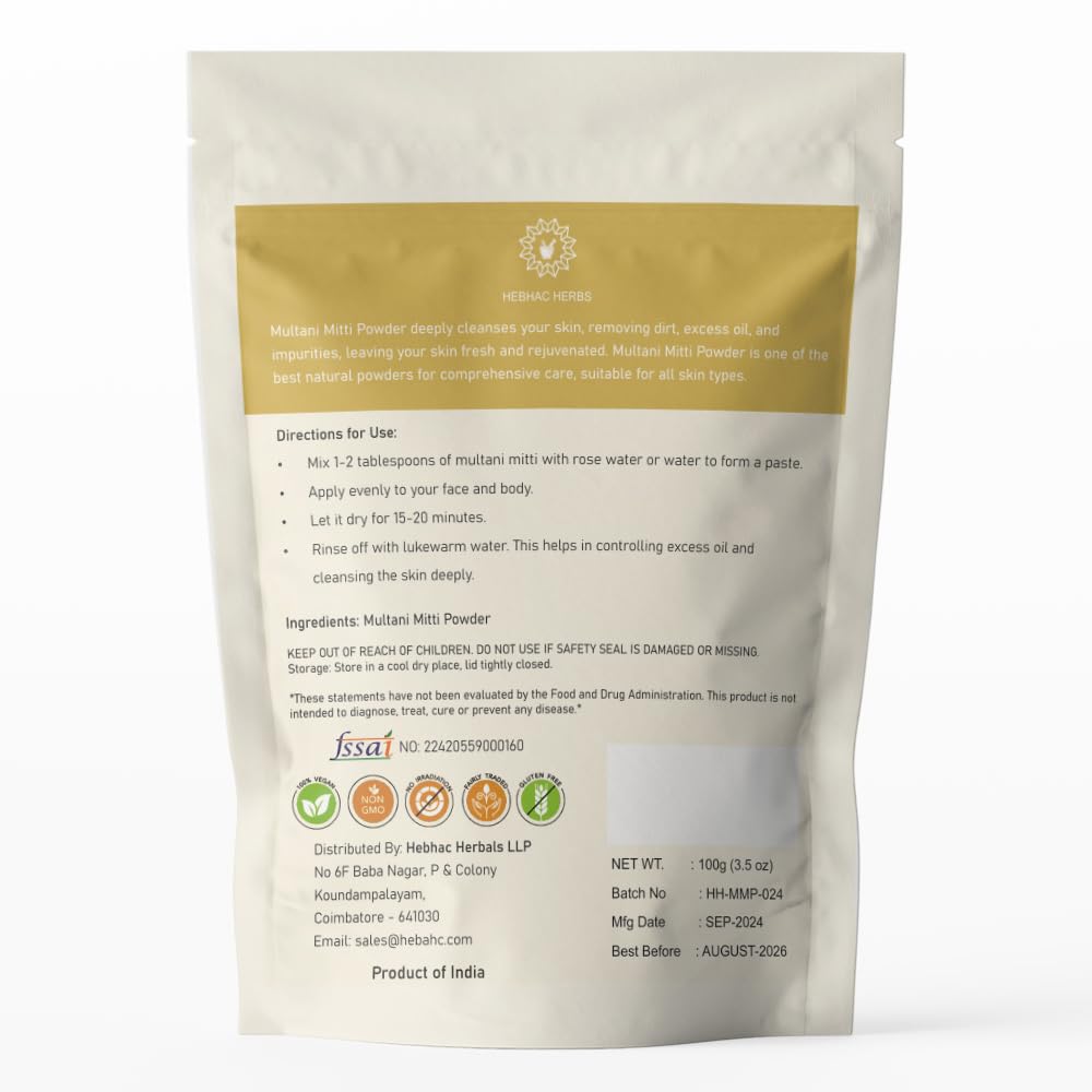 Multani Mitti Powder, Bentonite Clay, Fuller's Earth Clay, 100% Natural, Skin Soother, Cleanser, Acne Reducer