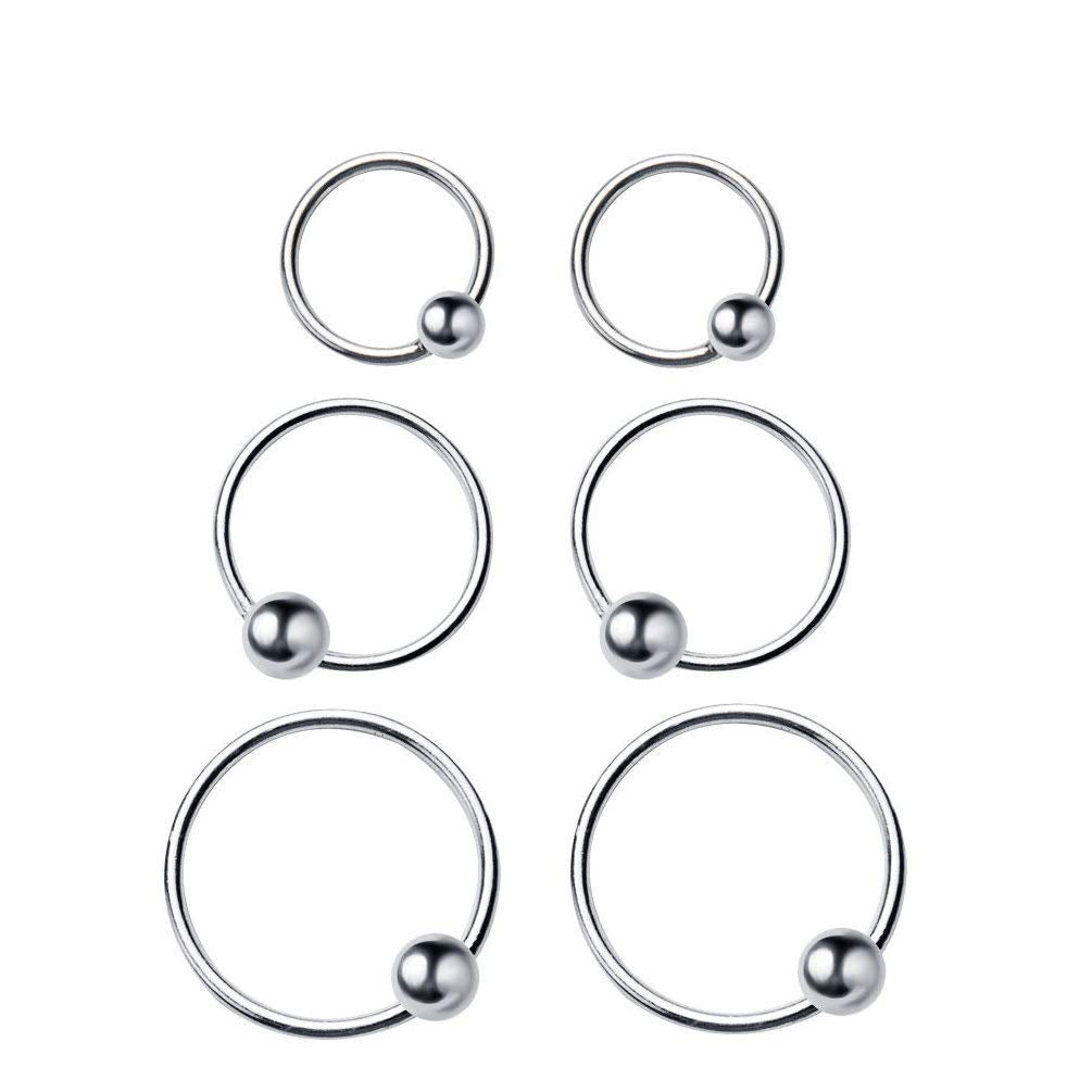 20G Sterling Silver Ball Bead Sleeper Small Hoop Earrings Tragus Cartilage Nose Rings Septum Piercing Huggie Hoops (3Pairs 8/10/