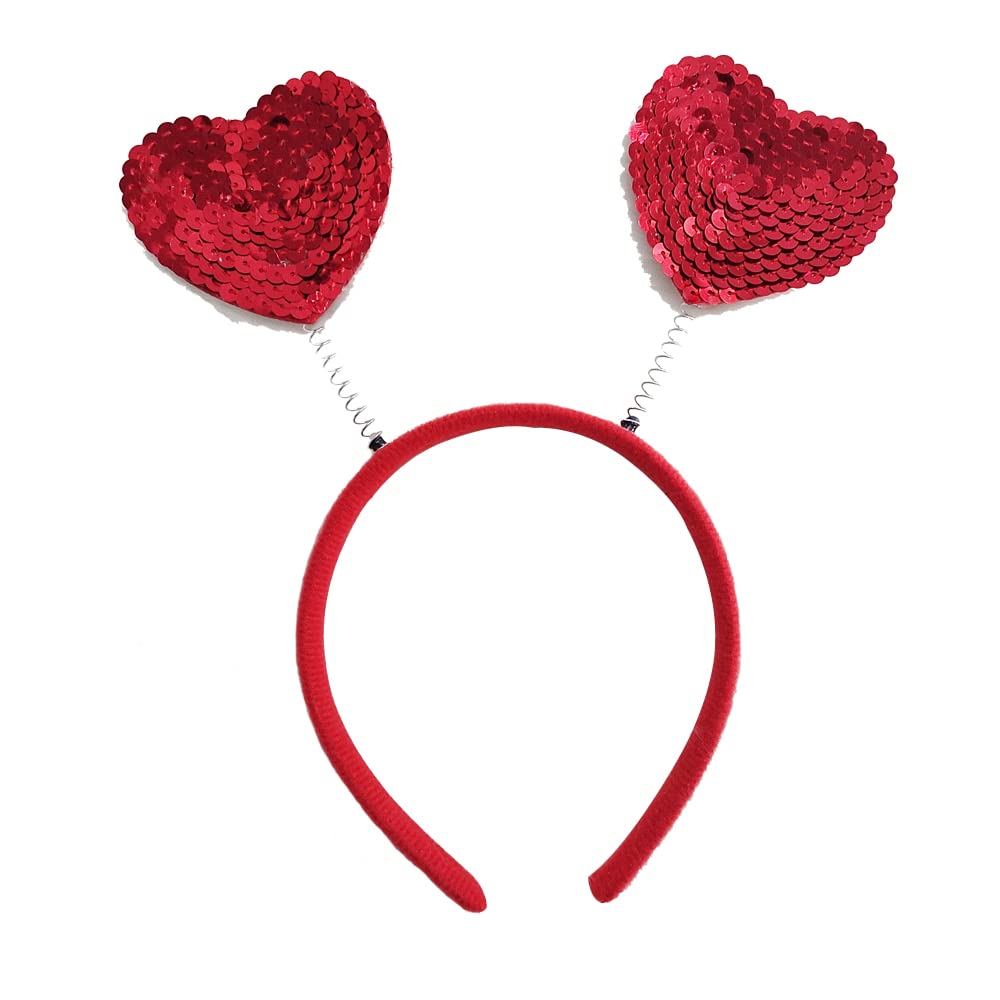 AIUPUOC Valentine's Day Heart Headband Red Sequins Hair Band Hair Hoop Hair Accessories Red Love Heart Shaped Sequin Design Head