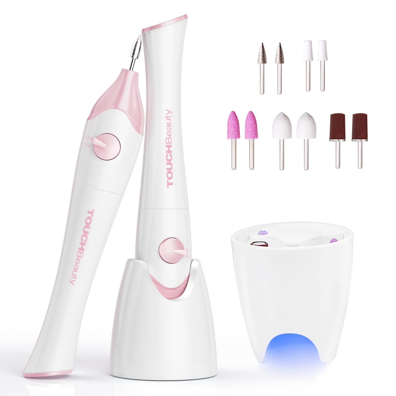 TOUCHBeauty Electric Nail File Drill with 10pcs Nail Bits for Natural Nails, Manicure Pedicure Set with UV Light Stand, Nail Buf