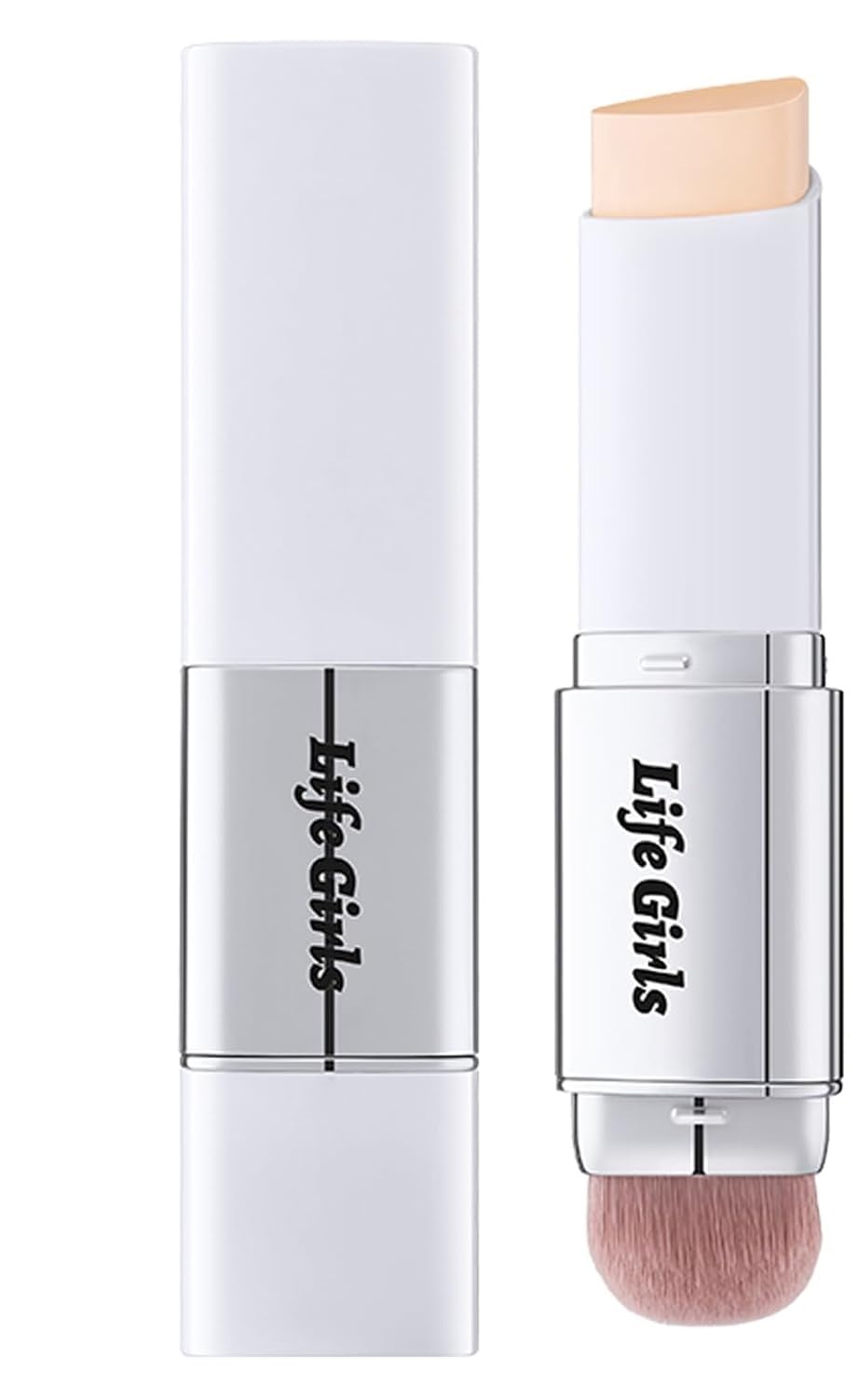 Kickzu 1Pc Color Changing Foundation Stick, White Cover Cream, 2In1 Foundation Stick With Brush Head, Full Coverage For All Sk