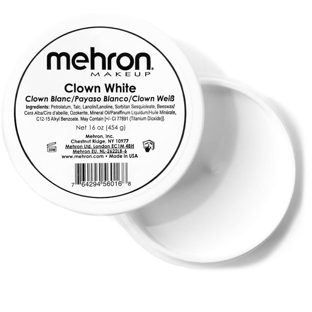 Mehron Makeup Clown White Professional Face Paint Cream Makeup | White Face Paint Makeup for Stage, Film, Cosplay, & Mime | Hall