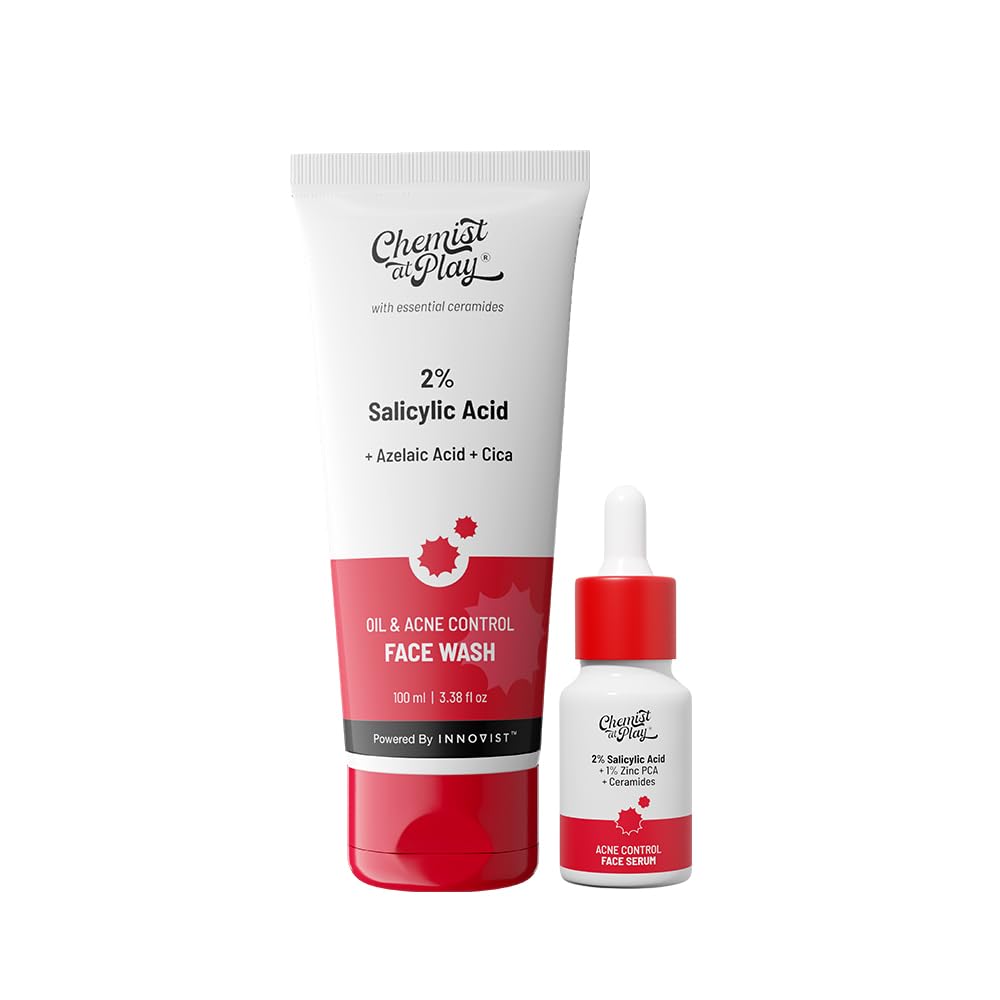 Chemist At Play Acne Control Face Wash (100Ml) + Acne Face Serum (10Ml) | With Ceramides, Salicylic Acid, Zinc Pca, Azelaic Acid