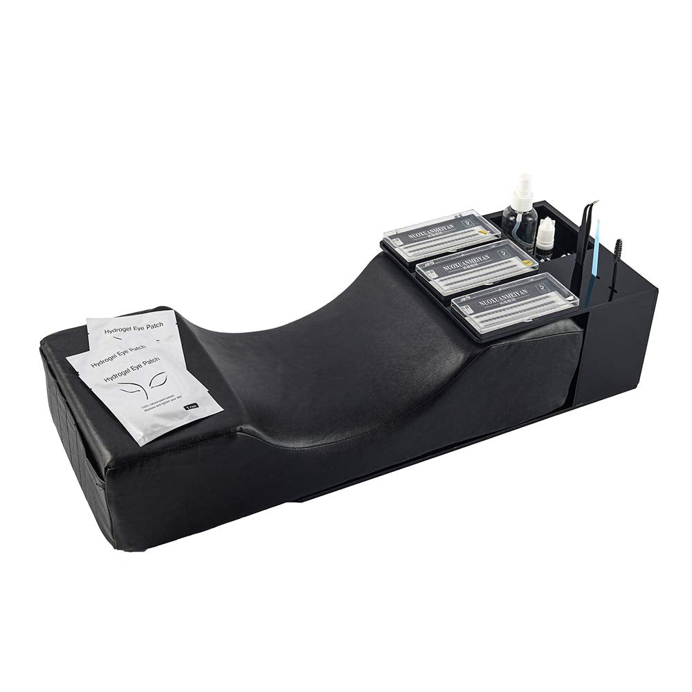 Eyelash Extension Neck Pillow With Acrylic Shelf Organizer Stand, Pu Leather Waterproof Lash Extension Grafting Pillow Makeup To