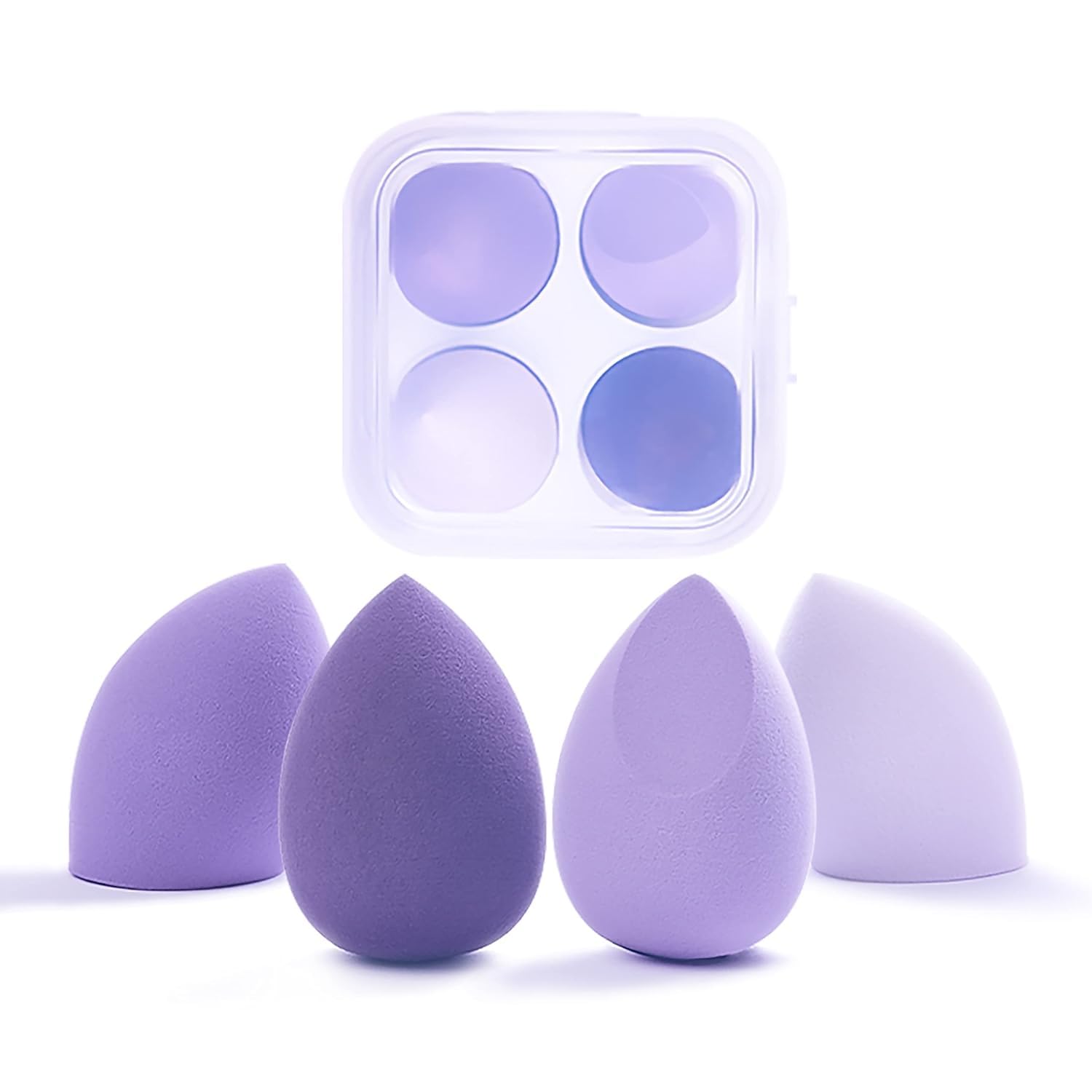 Miss Hot 4 Pcs Beauty Blender Sponge Set With Storage Case, Make Up Sponges For Face, Foundation, And Powder With Egg Sponge Ble