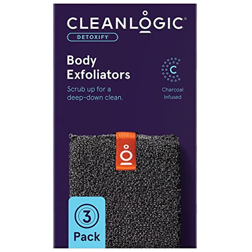 Cleanlogic Detoxify Purifying Charcoal Infused Exfoliating Body Scrubber, Reusable Exfoliator Tool for Smooth and Softer Skin, D
