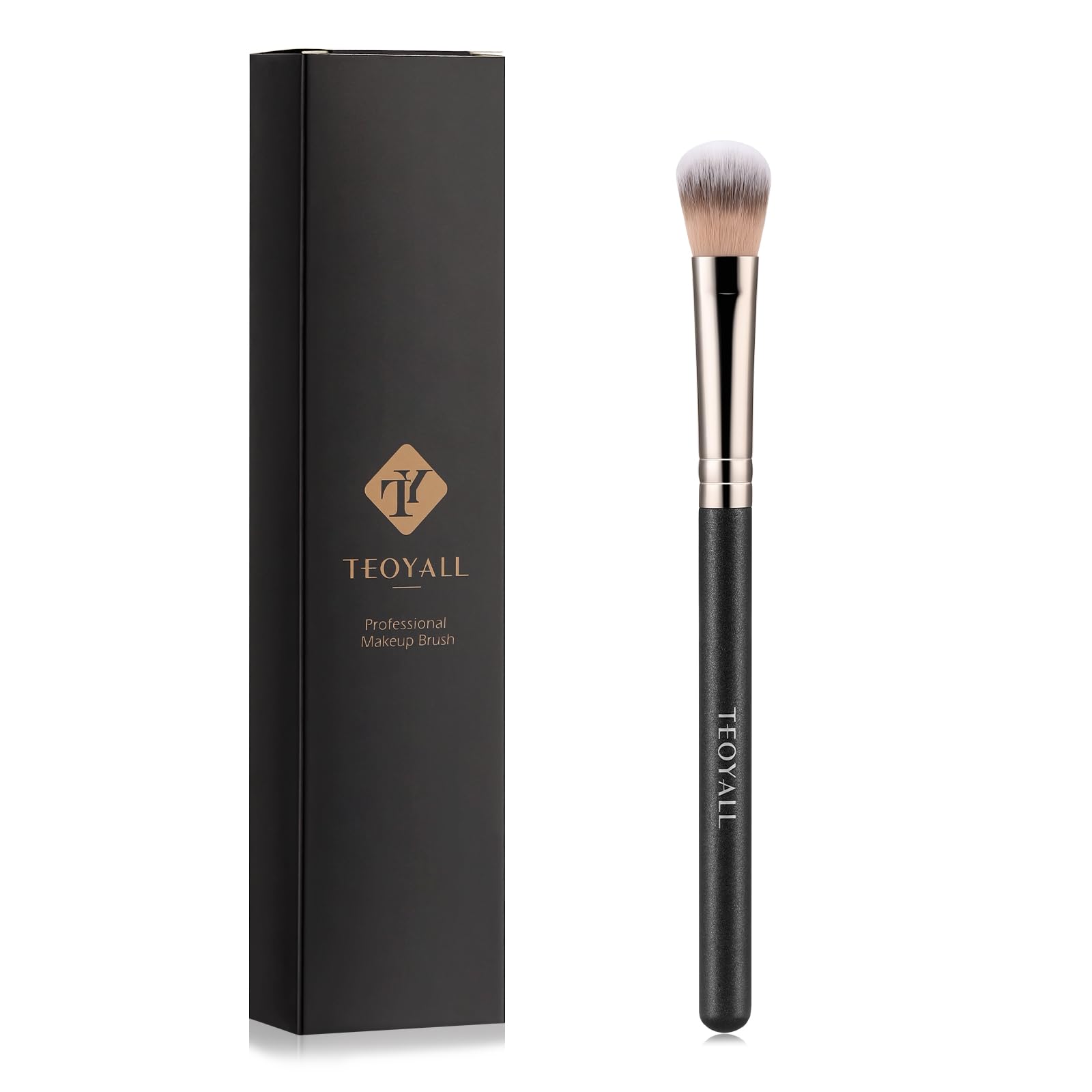 Teoyall Highlighter Brush, Small Plush Fluflly Synthetic Bristles Tapered Under Eye Setting Brush For Bronzer Cheek With Loose P