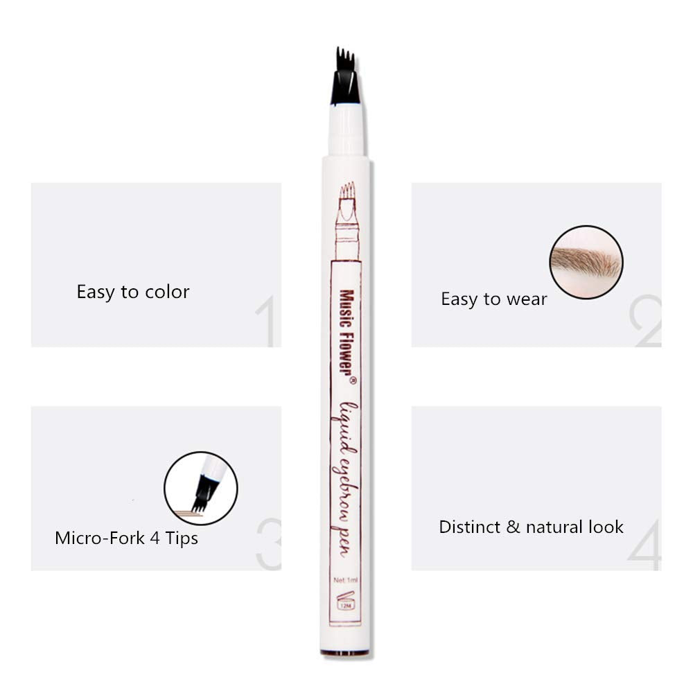 Eyebrow Pen,Moonkong 4 Point Eyebrow Pencil Waterproof Eye Brown Makeup,Eyebrow Kits With 3 Eyebrow Stencils,1 Brow Razor(1# Dar